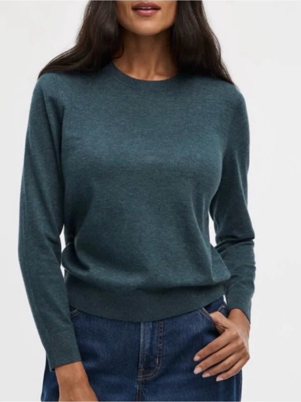 R- Essentials Women's Crewneck Sweater in Teal Blue Green